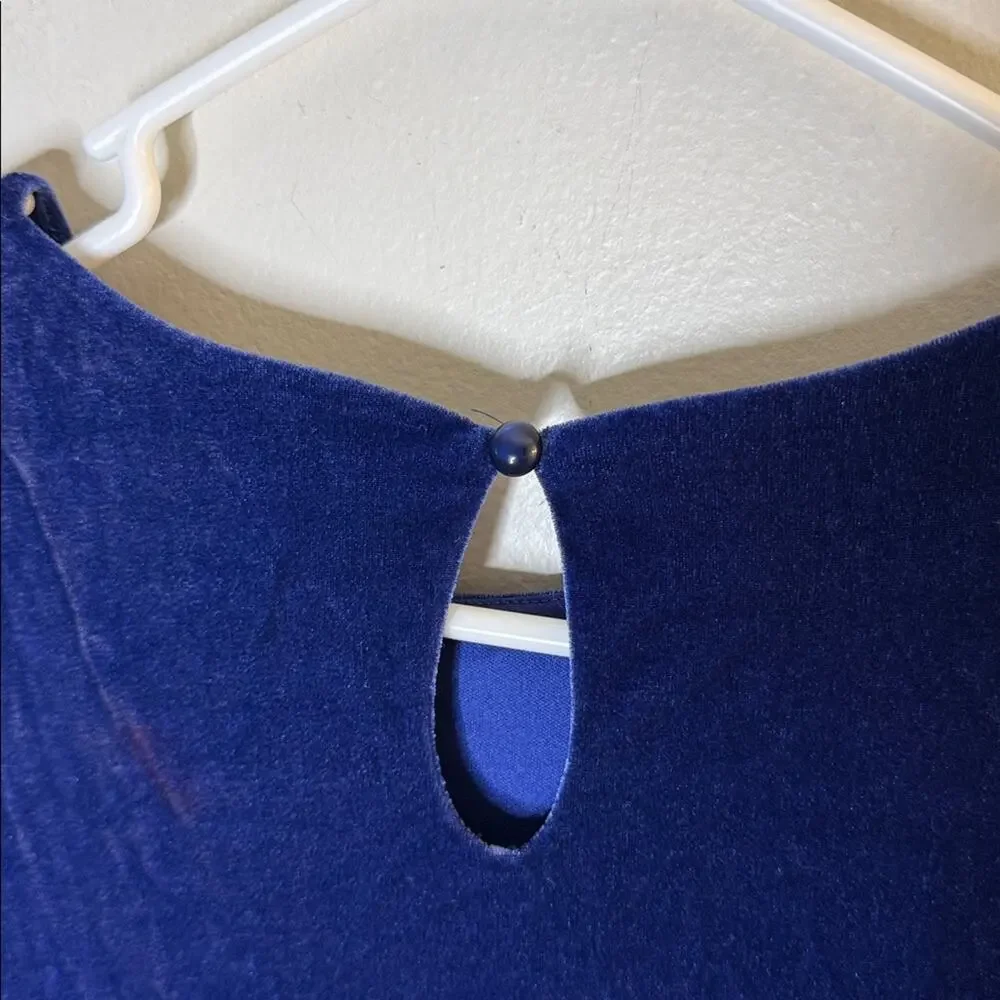 Ava & Yelly Elegant Blue Velvet A Line Tie Waist Long Sleeve Dress Size 14